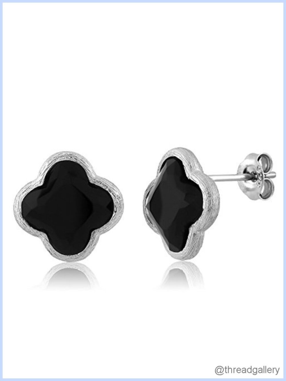 Flower Clover Stud Earrings with Black Onyx and Sterling Silver